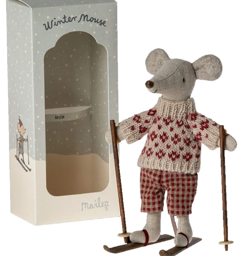 Maileg moeder muis met ski set