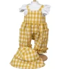 Mamamemo geruite tuinbroek met wit t-shirt en hoed