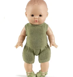 Minikane Barboteuse Orlando en tricot vert sauge voor Gordi poppen